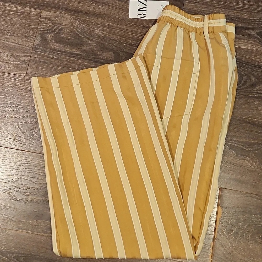 Zara Tan and Cream Striped Wide Leg Pants - Picture 14 of 14